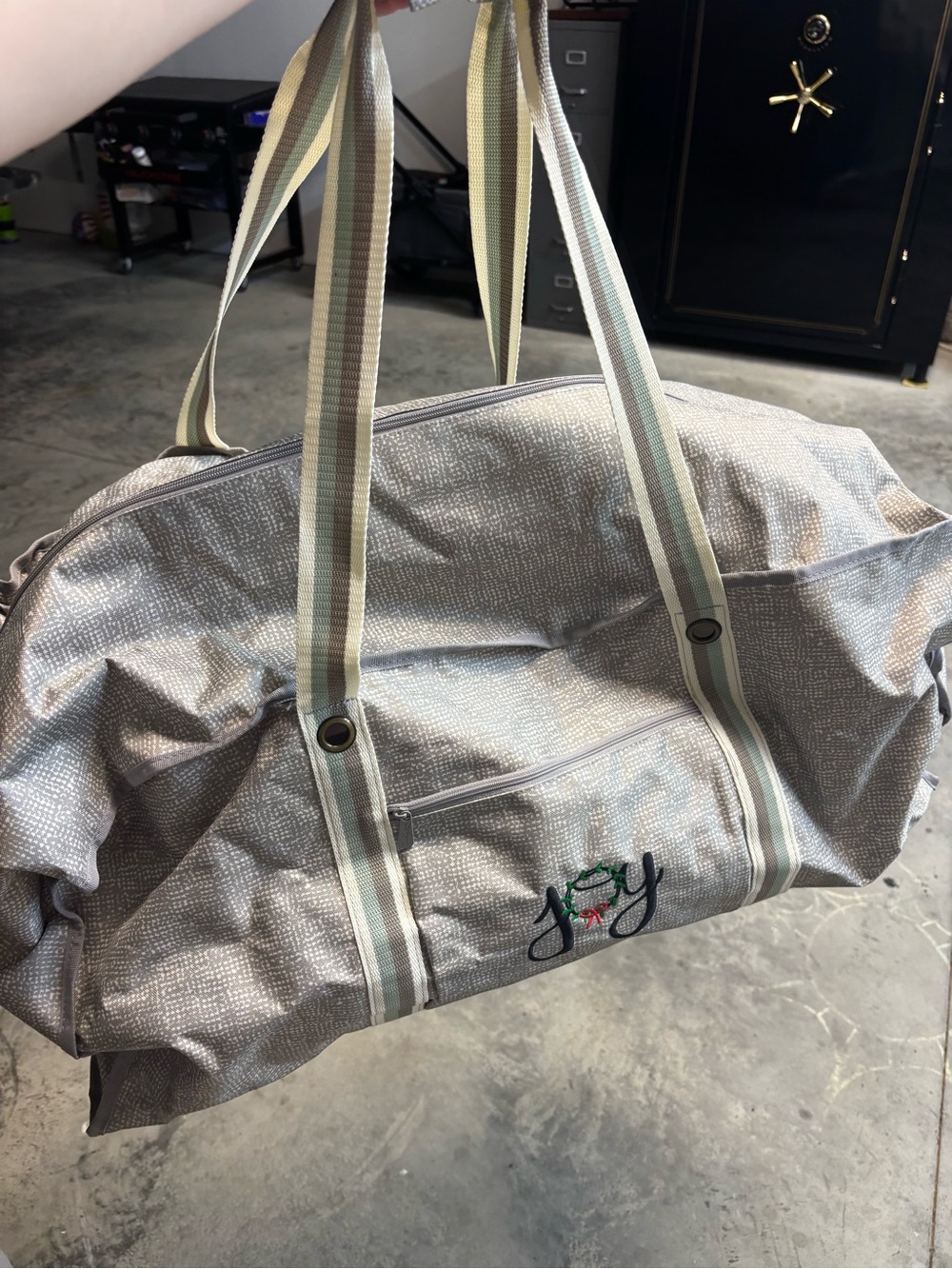 thirty-one Gray Patterned Travel Duffel with Striped Handles